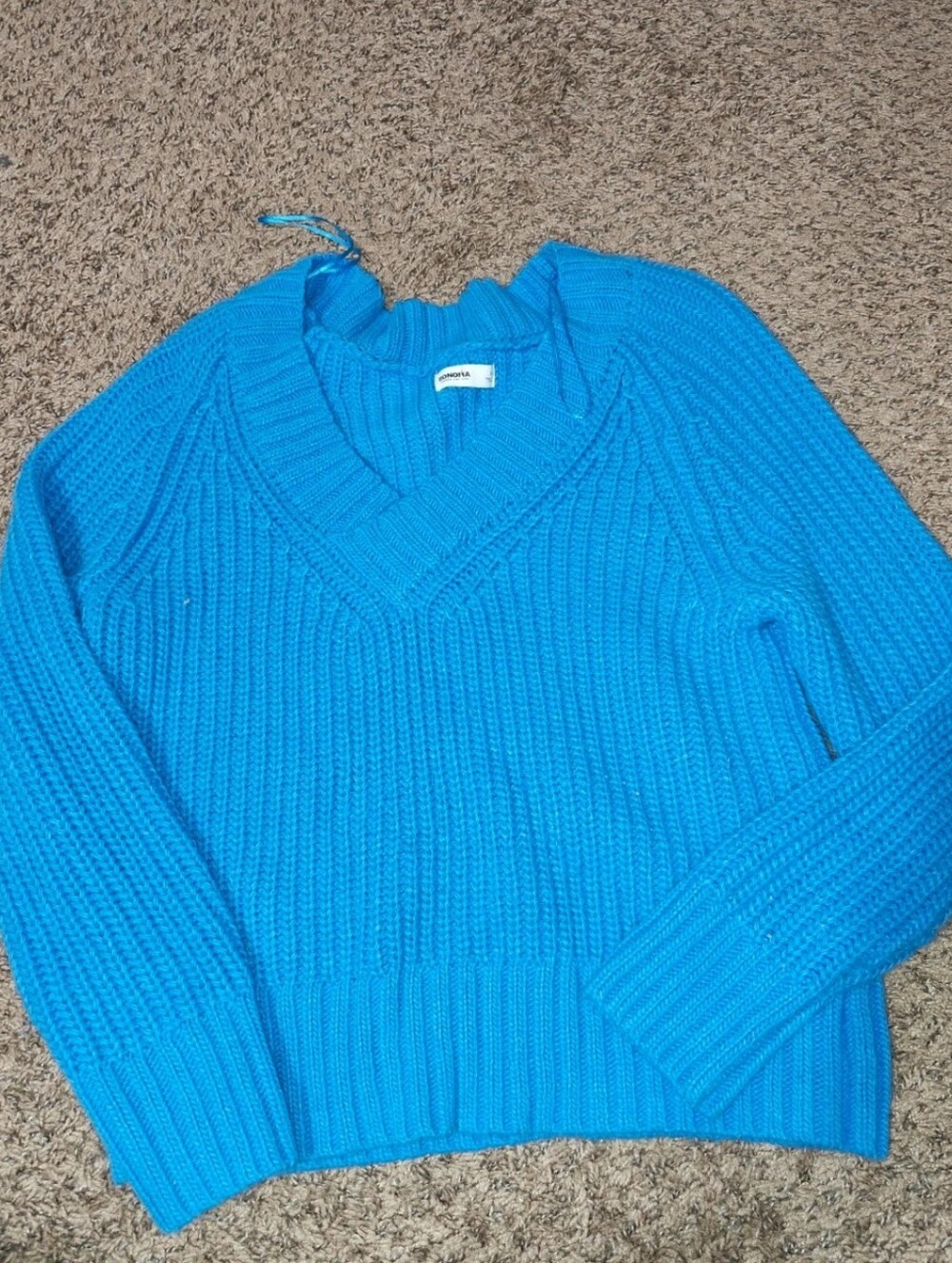 Sonoma Vibrant Turquoise Ribbed V-Neck Sweater